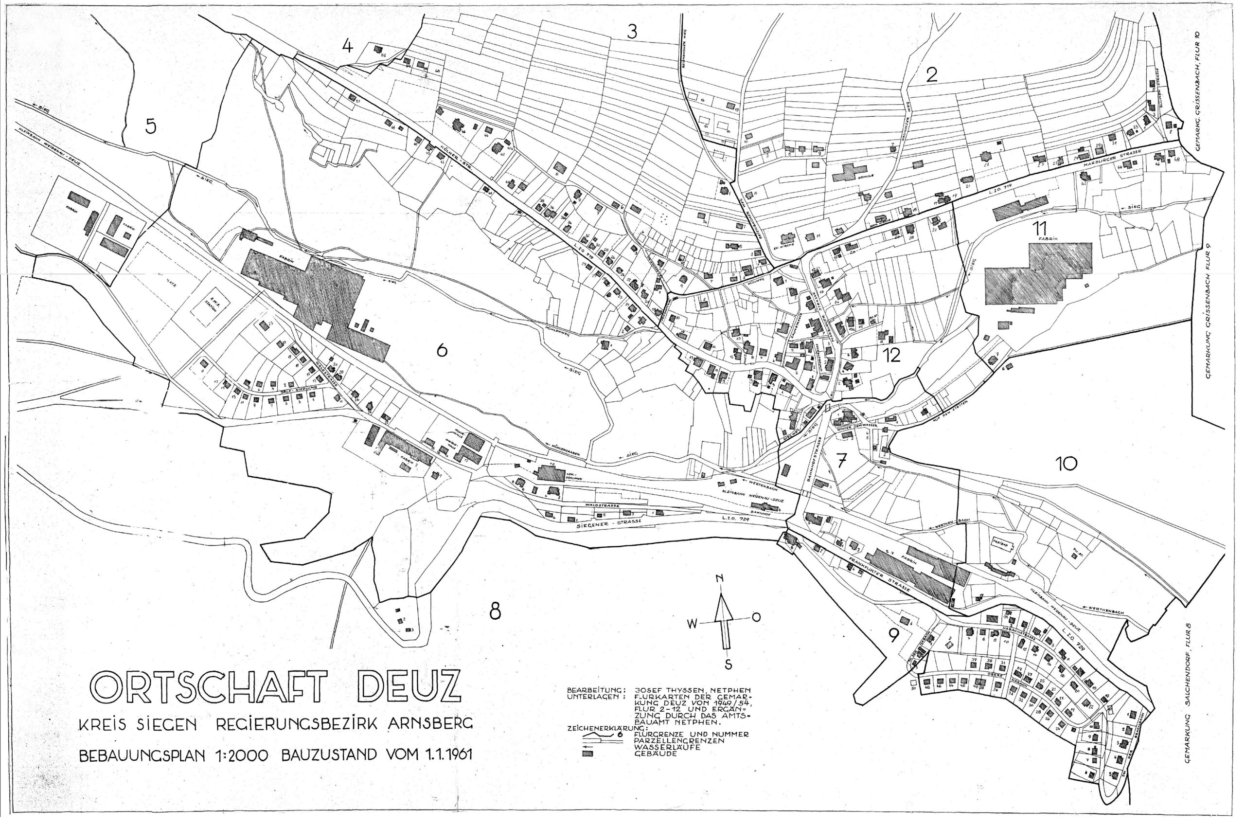 Ortsplan von Deuz aus dem Jahre 1961